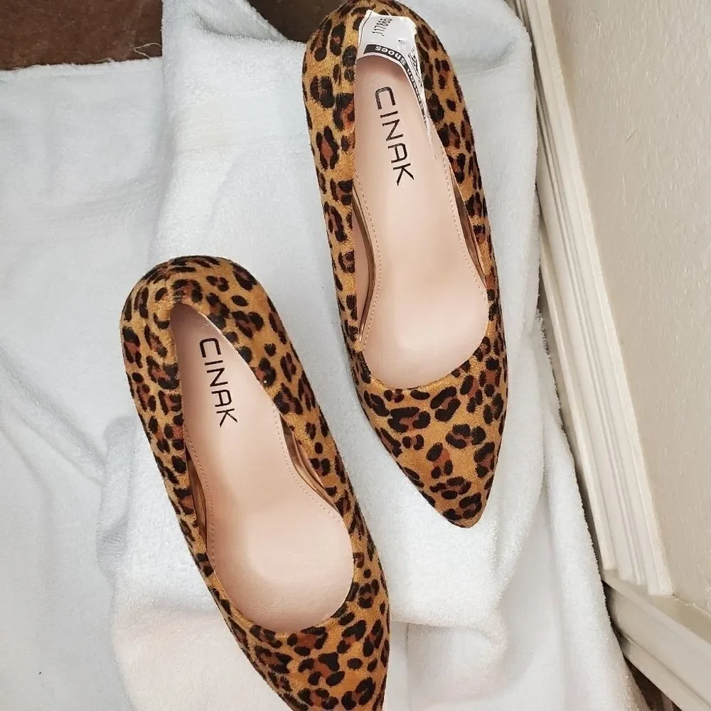 Cinak leopard Print High Heels Dress Shoes
